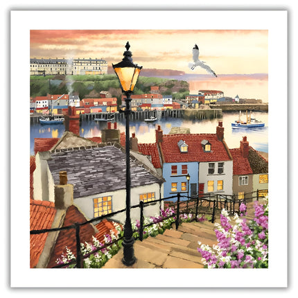Birthday / Blank Greeting Card - Blank Card for Men / Women with Scenic Whity, Yorkshire Seaside Village Design - General Card Suitable for Any Occasion