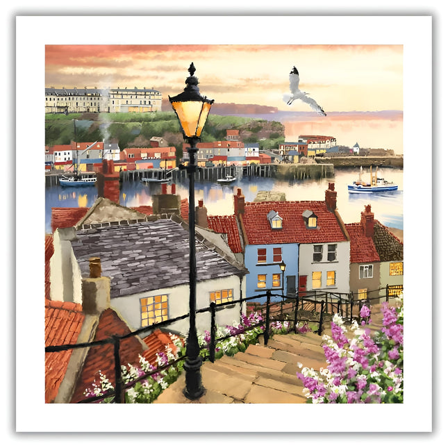 Birthday / Blank Greeting Card - Blank Card for Men / Women with Scenic Whity, Yorkshire Seaside Village Design - General Card Suitable for Any Occasion