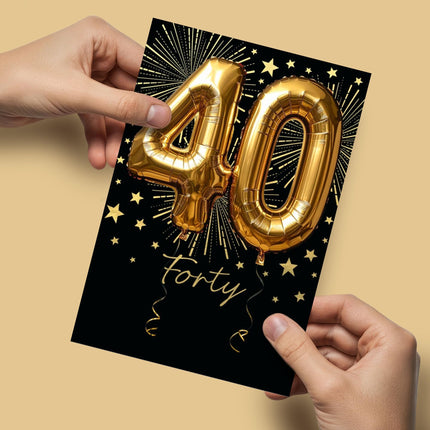 40th Birthday Card, Gold Foil Finish Celebration Design