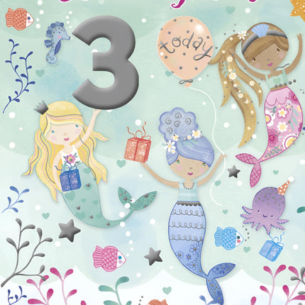 Special Goddaughter 3rd Happy Birthday Card - Pretty Mermaid Party Design - 9 x 6 - Birthday Card for Girls Age 3