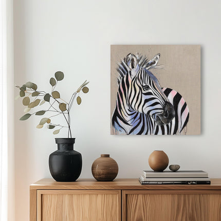 Zebra Canvas Print Wall Art - Artistic 'Zebadee' by Louise Luton - African Animal Themed Artwork - Ready to Hang Home Décor - 40 x 40cm