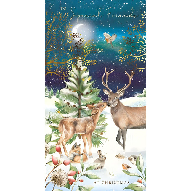 Special Friends Christmas Card - Deer and Woodland Animals - Artistic Winter Design - Special Finish - Made in the UK - Eco-Friendly