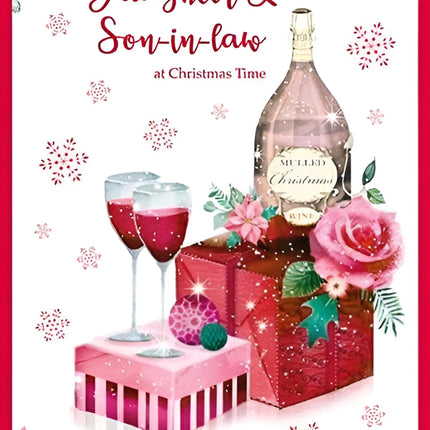 Christmas Card for Daughter and Son-in-Law - Champagne and Gifts - Flitter Finish - Premium Quality Special Christmas Greeting Card with Envelope