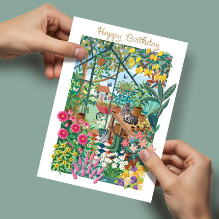 Birthday Card for Women - Lovely Gardening Design - Embossed Gold Foil Finish - Premium Greeting Card with Envelope