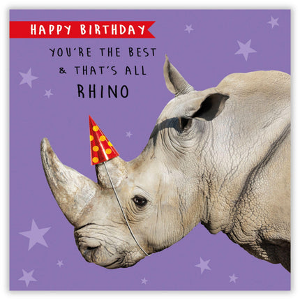 Funny Birthday Card - Amusing Rhino Joke - 'That's all I Rhino' - Birthday Greeting Card for Him, Her, Kids, Teens or Adults
