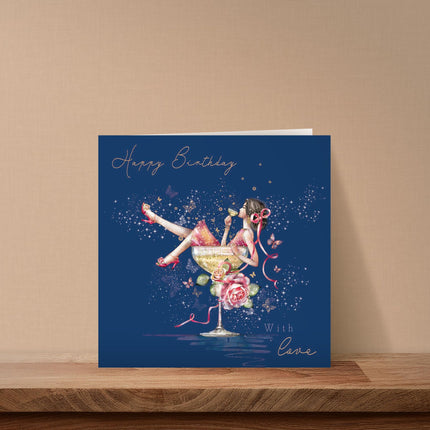 Birthday Card for Women - Pretty Floral Cocktail Design - Premium Greeting Card with Envelope