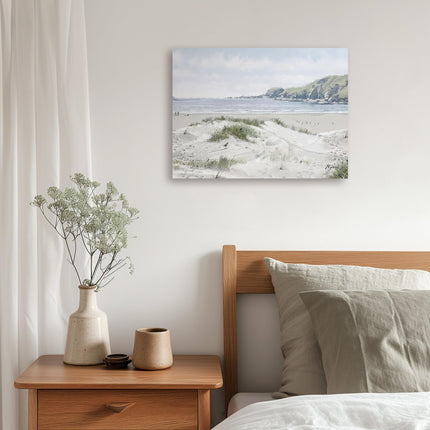 Seaside Dog Walk Canvas Wall Art - 'White Sands III' by Richard Macneil - Charming Coastal Print - Ready to Hang Home Décor - 40cm x 30cm