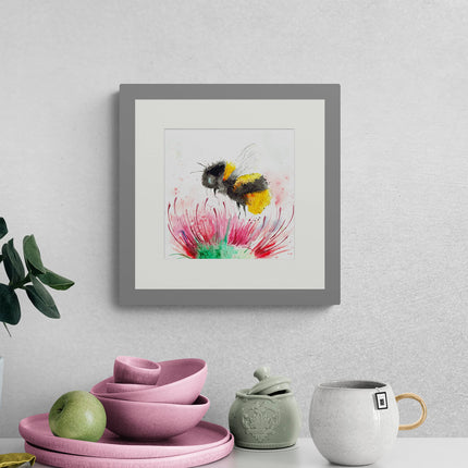 Bumble Bee Framed Print - Bee Painting by Sarah Reilly - Contemporary Animal Themed Artwork - 33.5 x 33.5 cm