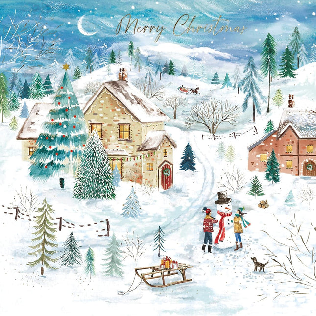 Charity Christmas Cards Pack of 6 - Charity Christmas Cards with a Snowy Village Scene - Eco-Friendly Xmas Cards Multipack with Envelopes