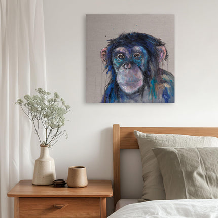 Artistic Chimpanzee Canvas Wall Art - 'Charlie' Painting by Louise Luton - Animal Themed Artwork - Ready to Hang Home Décor - 40 x 40cm