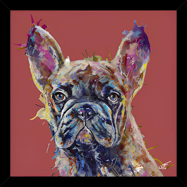 French Bulldog Dog Framed Print Wall Art - Ready to Hang Contemporary Animal Themed Home Decor - 'Frenchie' Painting by Louise Luton - 43.5 x 43.5cm Framed Picture
