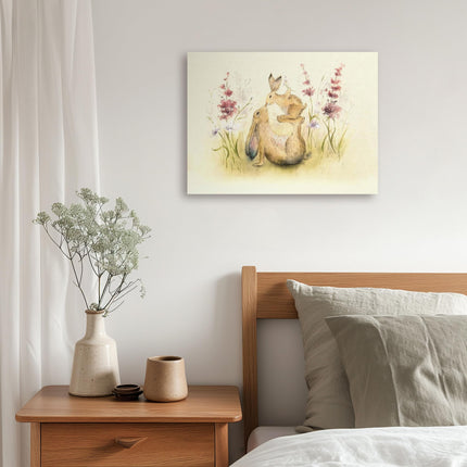 Mummy & Baby Hare Canvas Print Wall Art - 'Precious One' by Sarah Reilly - Endearing Wildlife Themed Artwork - Ready to Hang Home Décor - 30 x 40cm