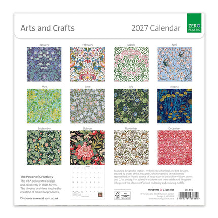 Arts and Crafts 2027 Calendar - Month to View Wall Calendar UK - 2027 Wall Planner and Personal Organiser for Home and Office