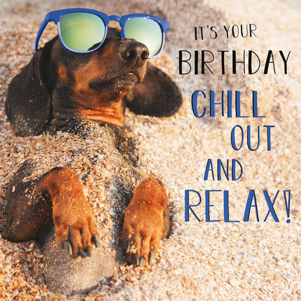 Birthday Card for Men & Women – Funny Dachshund Beach Design