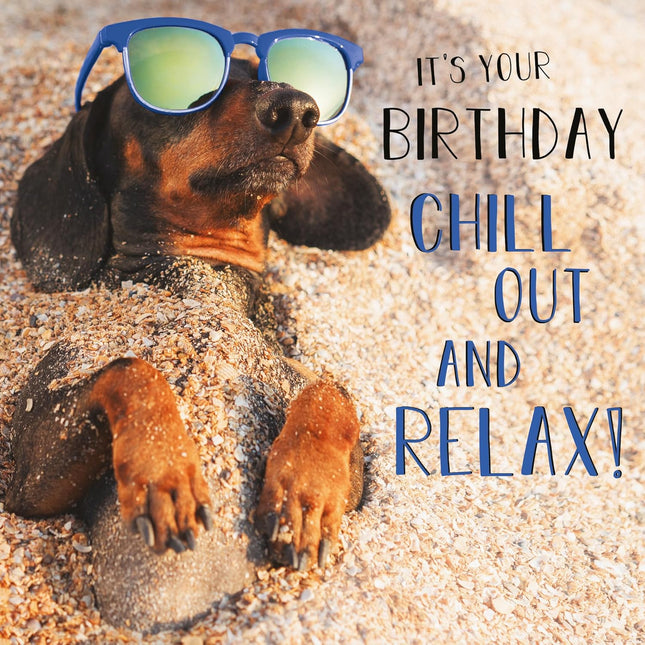 Birthday Card for Men & Women – Funny Dachshund Beach Design