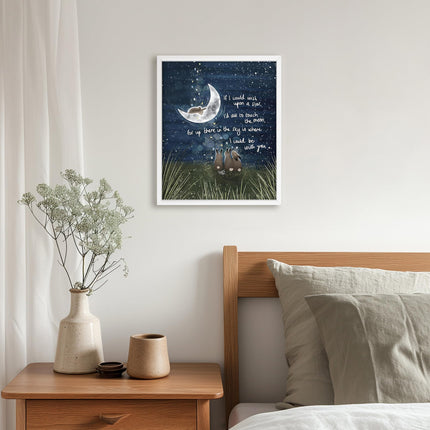 Remembrance Framed Print – 'Be With You' Rabbits & Moon Wall Art for Bereavement, Loss of Loved One, Sympathy or Thinking of You Gift – 26 x 32cm White Frame