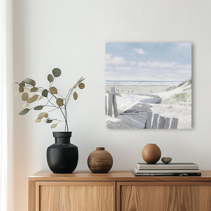 Coastal Scene Canvas Print - Pathway to the Beach II Painting by Richard Macneil - Contemporary Seaside Themed Artwork - 40 x 40cm