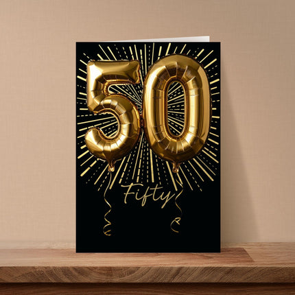 50th Birthday Card, Gold Foil Finish Celebration Design