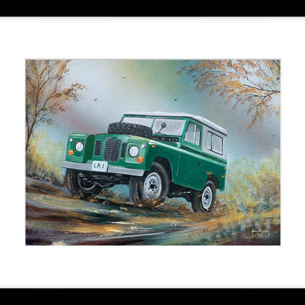 Land Rover Framed Print - Mud Slugger Painting by Adam Barsby - Car Themed Artwork - 53.5 x 43.5 cm