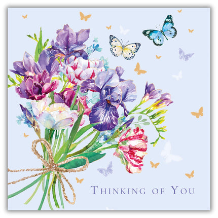 Thinking of You Card for Women - Pretty Floral Bouquet & Butterfly Design - Artistic Greeting Card