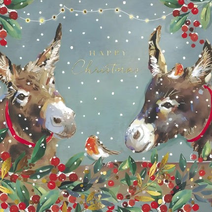 Charity Christmas Cards Pack of 10 - Charity Christmas Cards with Robin and Donkeys Design - Eco-Friendly Xmas Cards Multipack with Envelopes