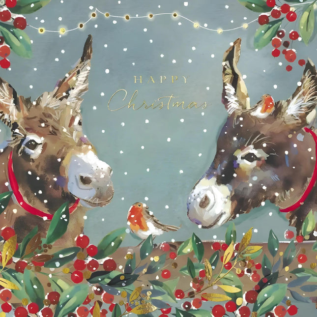 Charity Christmas Cards Pack of 10 - Charity Christmas Cards with Robin and Donkeys Design - Eco-Friendly Xmas Cards Multipack with Envelopes