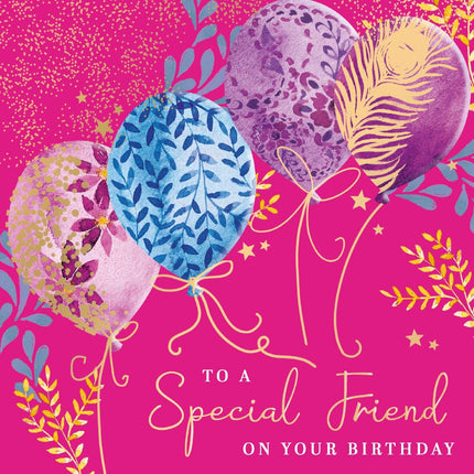 Birthday Card for Special Friend - Lovely Floral Balloon Design - Embossed Gold Foil Finish - Premium Greeting Card with Envelope