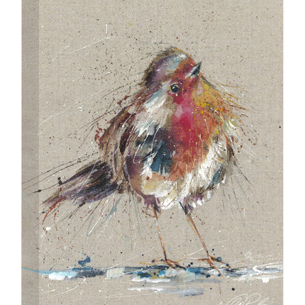 Red Robin Canvas Print Wall Art - Artistic 'Thinking of You' by Nicola Jane Rowles - Charming Garden Bird Print - Ready to Hang Home Décor Painting - 30 x 40cm