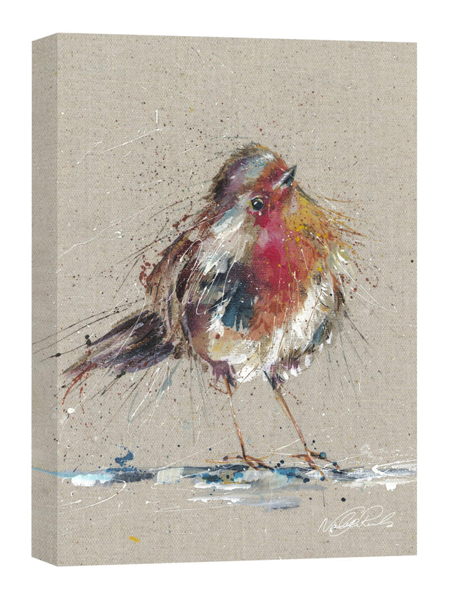 Red Robin Canvas Print Wall Art - Artistic 'Thinking of You' by Nicola Jane Rowles - Charming Garden Bird Print - Ready to Hang Home Décor Painting - 30 x 40cm