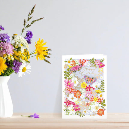 Birthday Card for Her - Butterflies & Flowers with 3D Embellishments & Foil Finish, Eco-Friendly & Made in the UK