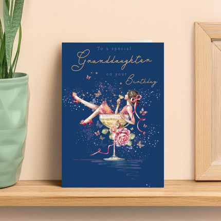 Birthday Card for Granddaughter - Pretty Floral Cocktail Design - Premium Greeting Card with Envelope