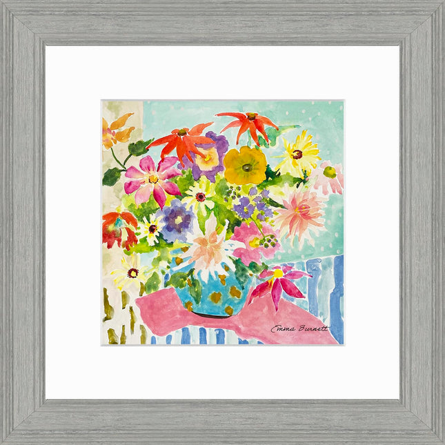 Floral Framed Print Wall Art - Flower Themed Home Decor - Emma Burnett Artwork - Ready to Hang 'Dahlias from my Garden' Painting - 29 x 29cm