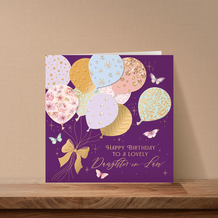 Birthday Card for Daughter-In-Law - Elegant Floral Balloons & Butterflies - Premium Greeting Card with Envelope - Eco-Friendly & Recyclable