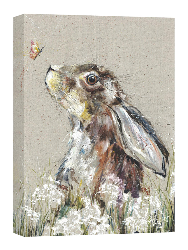 Artistic Hare & Butterfly Canvas Wall Art - 'Bella' by Nicola Jane Rowles - Wildlife Themed Artwork - Ready to Hang Home Décor - 30cm x 40cm