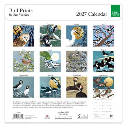 Bird Prints 2027 Calendar - Month to View Wall Calendar UK - 2027 Wall Planner and Personal Organiser for Home and Office