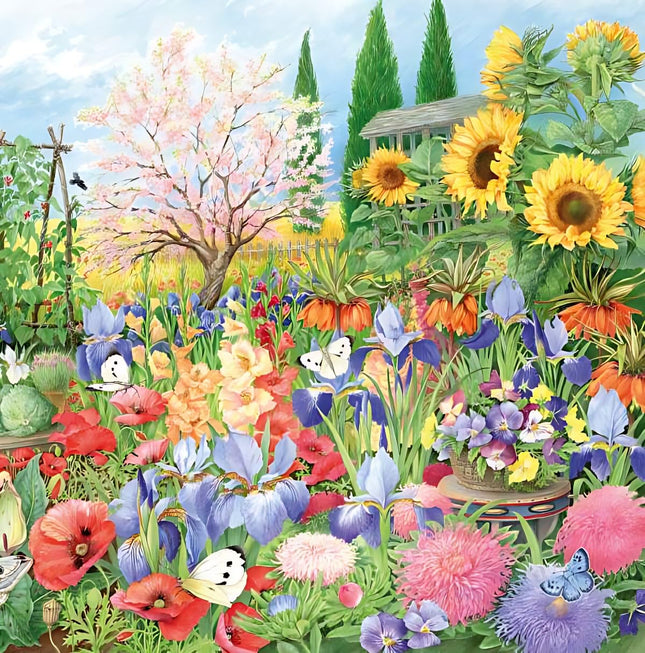 Birthday / Blank Greeting Card - Blank Card Women with Artistic Floral Garden and Butterly Design by Anne Searle - General Card Suitable for Any Occasion