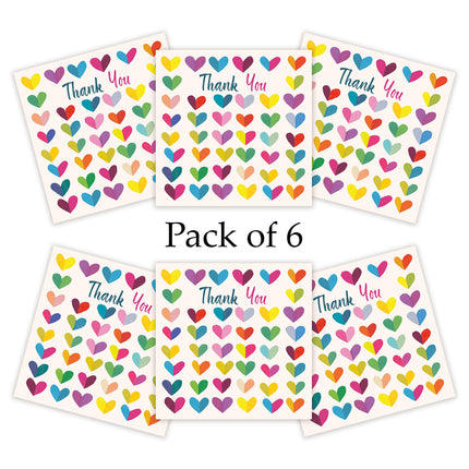 Thank You Notecards Pack of 6 - Cute Vibrant Love Hearts Design - Premium Greeting Cards Multipack with Envelopes - Eco-Friendly and Recyclable