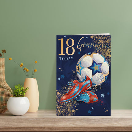 18th Birthday Card for Grandson, Sporty Football Design
