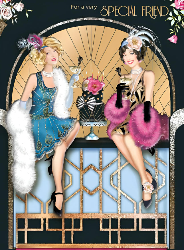 Birthday Card for Special Friend - Stylish Vintage Art Deco Design - Retro Birthday Greeting Card for Women