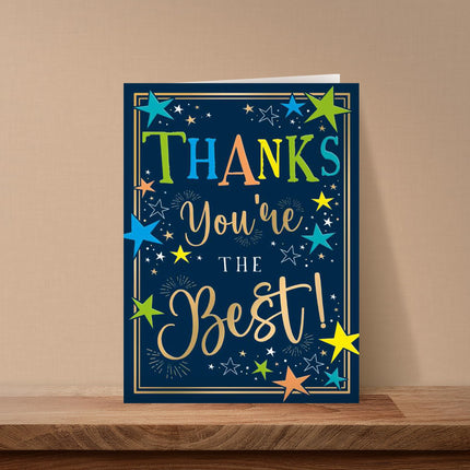 Thank You Card for Men - Modern Star Design - Embossed Gold Foil Finish - Premium Greeting Card with Envelope