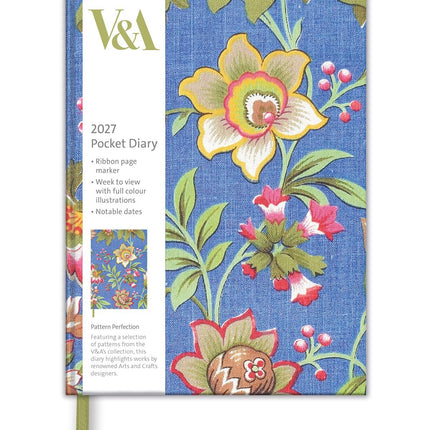 2027 A6 Diary - Week to View Compact Pocket Diary - UK Planner with Ribbon Bookmark - V&A Design