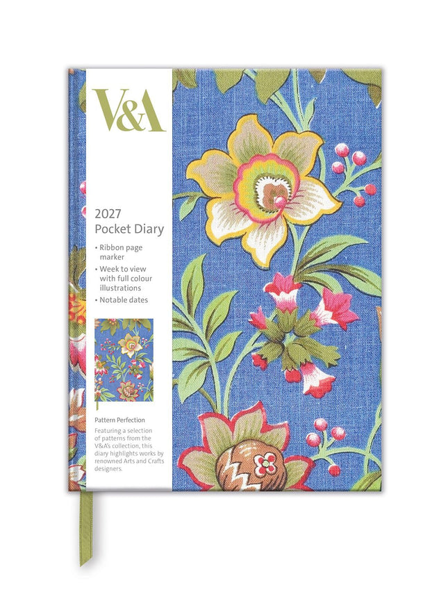 2027 A6 Diary - Week to View Compact Pocket Diary - UK Planner with Ribbon Bookmark - V&A Design