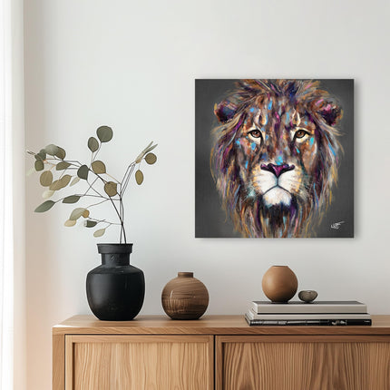 Lion Canvas Wall Art - 'Kendi' by Louise Luton - Wildlife Safari Themed Artwork - Ready to Hang Animal Home Décor - 40cm x 40cm