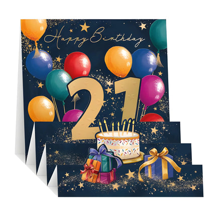 Male Pop Up 21st Birthday Card - Happy Birthday Card Age 21 with Artistic Balloon and Present Design and an Embossed Foil Finish - Birthday Card for Men