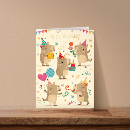Birthday Card for Women or Girls - Cute Capybara Party Design - Embossed Gold Foil Finish - Premium Greeting Card with Envelope