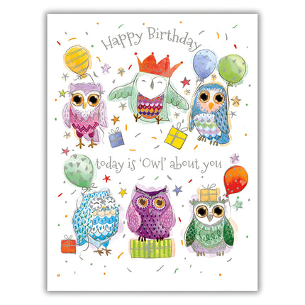 Birthday Card - Happy Birthday Card with a Contemporary Artistic Owl Design and an Embossed Foil Finish