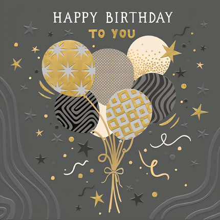 Birthday Card for Men - Balloon and Star Design - Embossed Foil Finish - Stylish Birthday Greeting Card