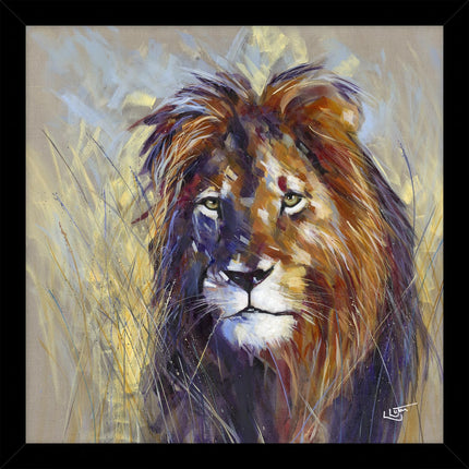 Lion Framed Print Wall Art - 'Patience' by Louise Luton - Animal Wildlife Picture - Ready to Hang Home Décor - 43.5 x 43.5 cm