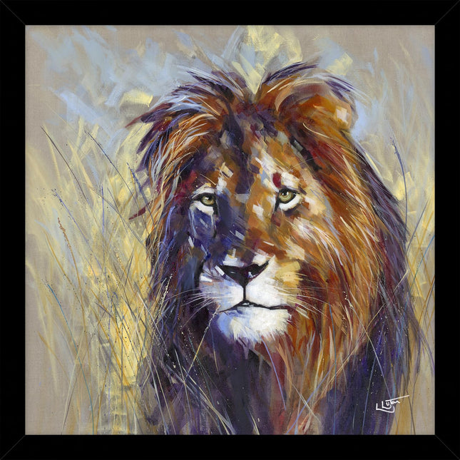 Lion Framed Print Wall Art - 'Patience' by Louise Luton - Animal Wildlife Picture - Ready to Hang Home Décor - 43.5 x 43.5 cm