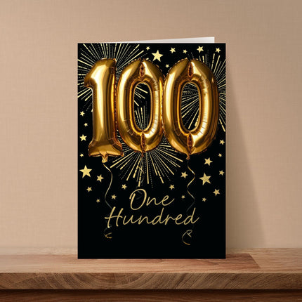 100th Birthday Card, Gold Foil Finish Celebration Design